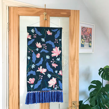 Navy Floral Hand Embroidered Wall Hanging, 8 of 8