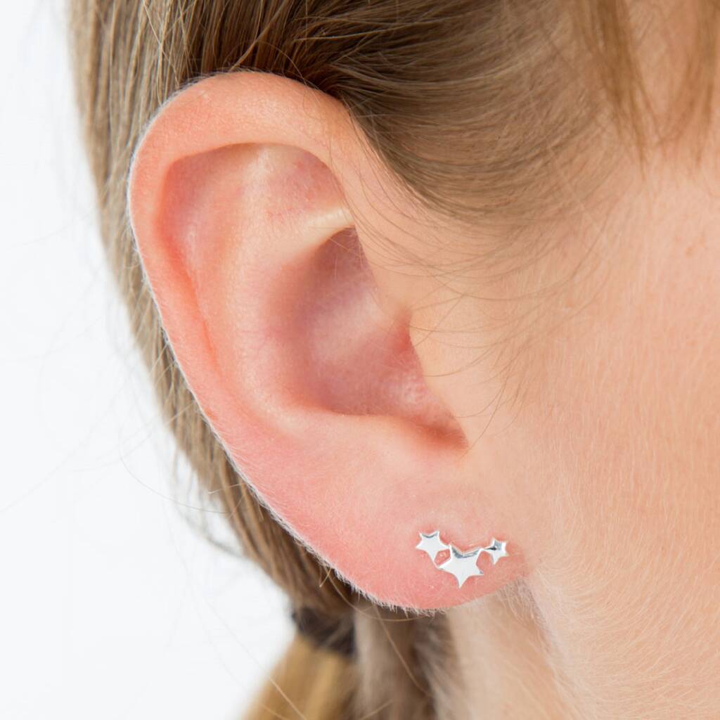 Triple Star Mini Sterling Silver Earrings, 1 of 4