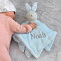 Personalised Blue Bunny Comforter And Blue Blanket Set, thumbnail 2 of 9