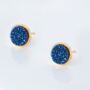 Blue Druzy Round 18k Gold Plated Earrings Studs, thumbnail 2 of 3