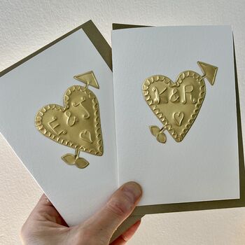Handmade Personalised Gold Foil Engagement Wedding Heart Card, 10 of 12