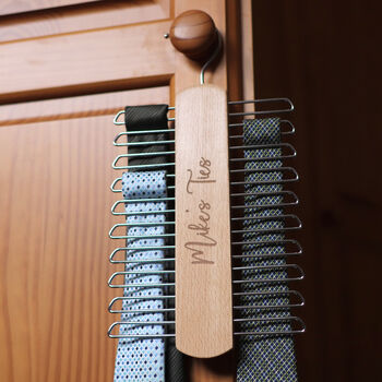 Personalised Name Wooden Tie Rack Hanger, 5 of 6