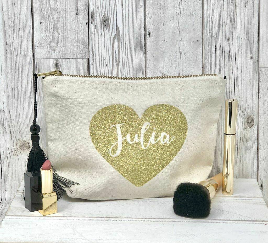 Personalised Name In A Heart Make Up Bag By Lovethelinks ...