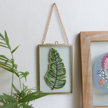 Green Palm Leaf Embroidery Framed Art, 4 of 5
