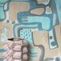 Cubist Jigsaw Wallpaper Stone / Turquoise, thumbnail 2 of 8