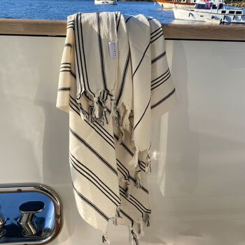 Bodrum Hammam Towel Monochrome Multi Stripe, 8 of 8