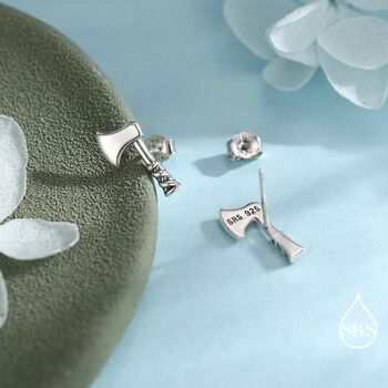 Sterling Silver Viking Axe Stud Earrings, 2 of 11
