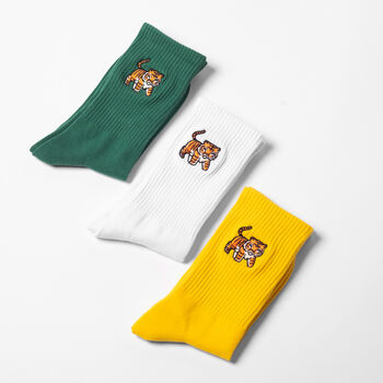 Embroidered Tiger Socks Unisex Crew Fit, 6 of 6