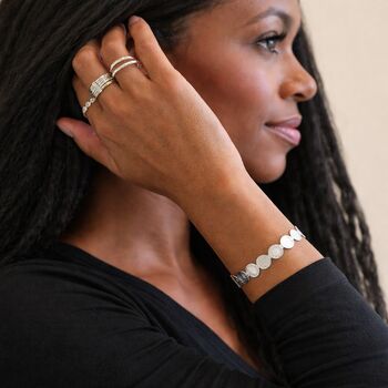 Adjustable Sterling Silver Plated Dappled Disc Open Cuff Bangle, 2 of 6