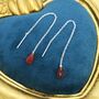 Genuine Carnelian Threader Earrings In Sterling Silver, thumbnail 2 of 10