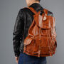 Military Style Genuine Leather Backpack In Worn Brown, thumbnail 9 of 12