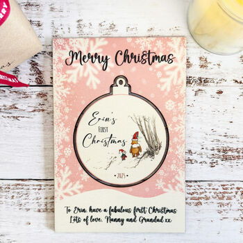 Personalised Pooh Bear Pink First Christmas Keepsake Card, 3 of 5