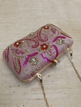 Pink Handcrafted Raw Silk Clutch, 5 of 5