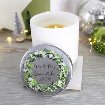 Mr And Mrs Wedding Wreath Scented Candle With Lid, 9 of 9