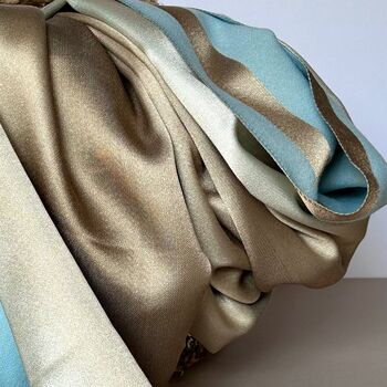 Silky Blue And Gold Border Reversible Scarf, 5 of 9