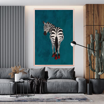 Turquoise Zebra Wearing Heels Original Art Print, 4 of 9