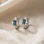 Sterling Silver, Blue Topaz And Sapphire Huggie Hoop Earring Pair, thumbnail 1 of 2