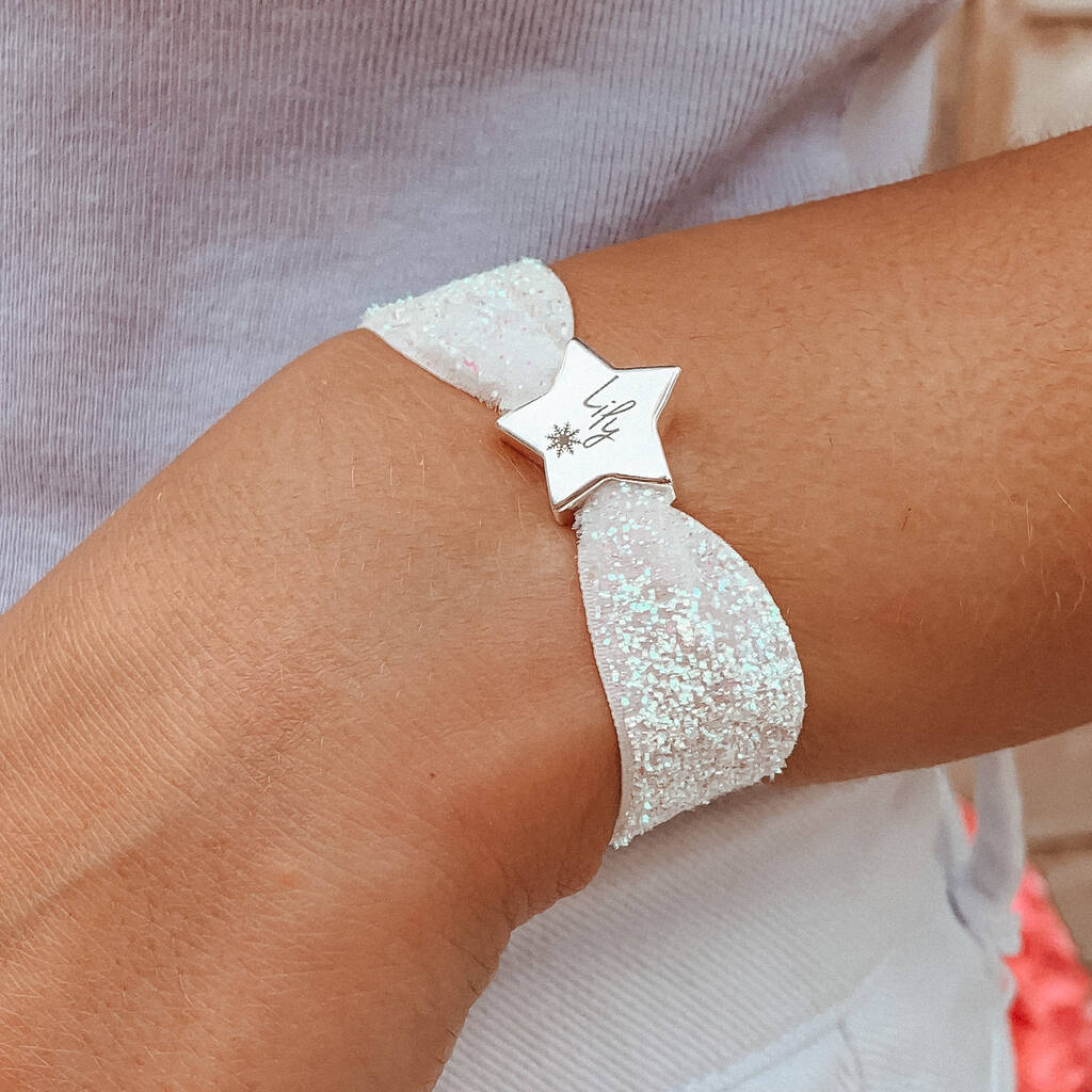 Glitter Snowflake Personalised Stretch Bead Bracelet, 1 of 5