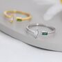 Sterling Silver Emerald Green Cz Marquise And Baguette Open Ring, thumbnail 2 of 12