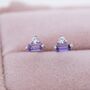 Lilac Purple Baguette And Round Cz Stud Earrings, thumbnail 6 of 12