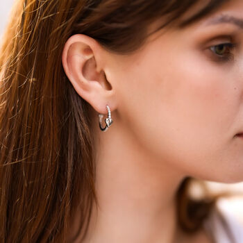 Hoop Heart Pave Sterling Silver Earrings, 2 of 12