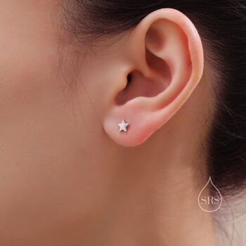 Tiny Star Internally Threaded Flat Back Earrings In Sterling Silver, 7 of 11