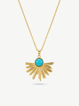 Women's Turquoise Sun Pendant Necklace In 18k Gold, 2 of 5
