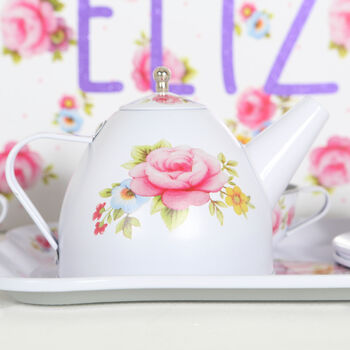 Toy Tea Set In A Personalised Bag, Choice Of Designs, 10 of 12