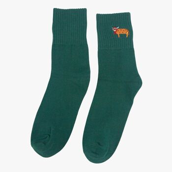Women's Christmas Highland Cow Embroidered Cotton Ankle Socks Five Pack, 6 of 7