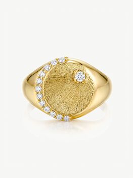Moissanite Moon And Star Signet Ring In Gold, 2 of 5