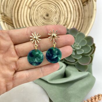 Bottle Green And Sun Dangle Stud Earrings, 4 of 4