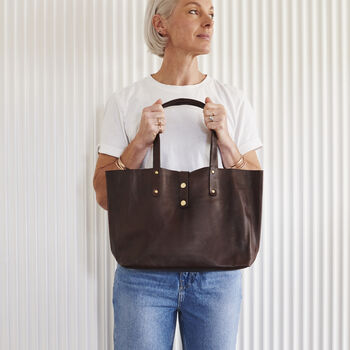 Buttery Soft Leather Tote Bag Dark Brown With Optional Personalisation, 2 of 6