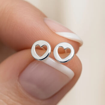Sterling Silver Cut Out Heart Stud Earrings, 5 of 7