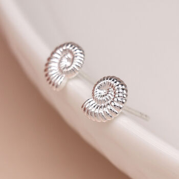 Sterling Silver Ammonite Shell Stud Earrings, 3 of 8