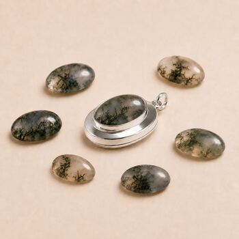 Personalised Sterling Silver Moss Agate Gemstone Photo Locket Necklace, 2 of 6