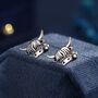 Delicate Highland Cow Screw Back Earrings In Sterling Silver, thumbnail 1 of 11