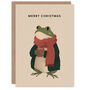 Frog With Scarf Cardigan And Hot Chocolate Christmas Card, thumbnail 1 of 4