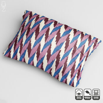 Pink, Blue And Burgundy Cotton Ikat Cushion Cover, 3 of 8