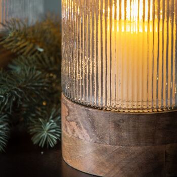 Mango Wood Glass Hurricane Lanterns – Two Sizes, 2 of 2
