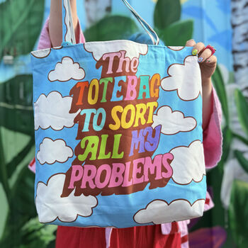 Problems And Clouds Rainbow Cotton Reversible Waterproof Canvas Tote Bag, 6 of 8