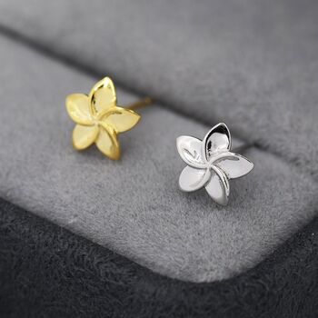 Sterling Silver Tiny Plumeria Flower Stud Earrings, 3 of 12