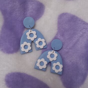 Retro Daisy Wide Arch Polymer Clay Earrings, 3 of 3