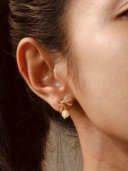 Bow Single Gold Rutilated Quartz Earrings, 5 of 9