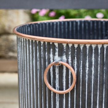 Tambara Set Of Three Black And Copper Ribbed Planters, 4 of 4