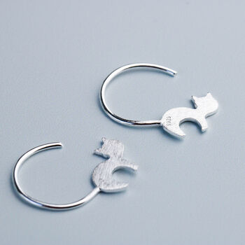 Sterling Silver Cat Hoop Earrings, 2 of 5