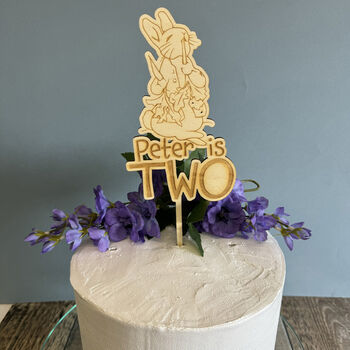 Personalised Bunny Rabbit Wooden Name Age Cake Topper, 2 of 4