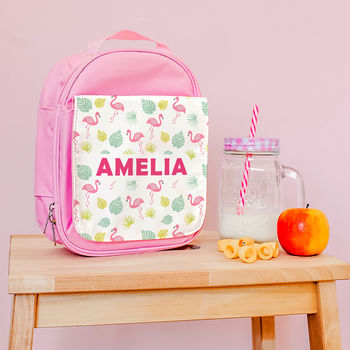 Personalised Backpack With Tropical Flamingo Design, 5 of 11