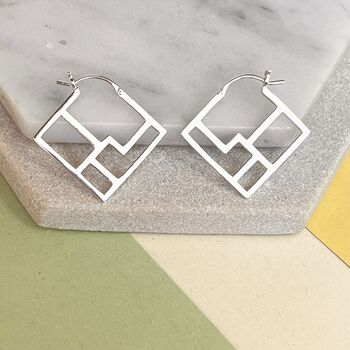 Gold Plated Sterling Silver Square Geometric Earrings, 2 of 8