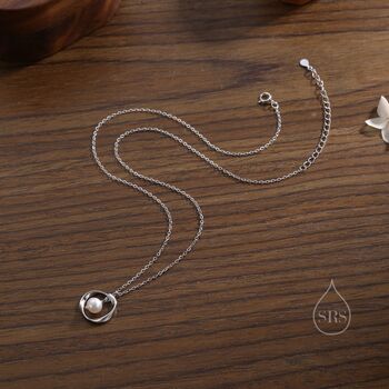 Sterling Silver Genuine Freshwater Pearl And Mobius Circle Pendant Necklace, 4 of 11