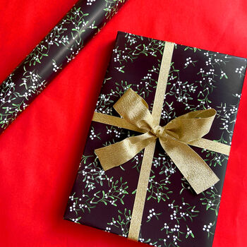 Luxury Black Mistletoe Christmas Wrapping Paper, 3 of 4
